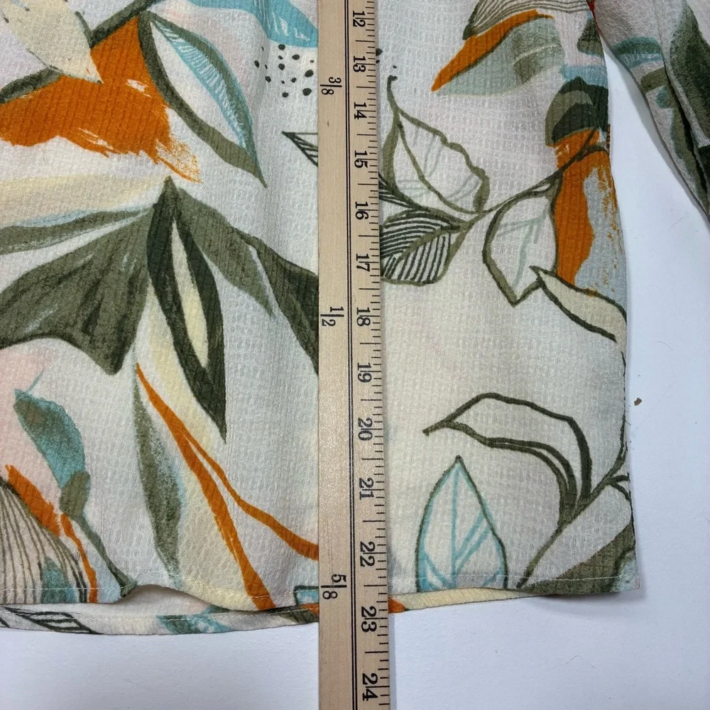 A New Day Womens Blouse Size XL‎ Tropical Floral Ties in Back  Ivory Green Lined - Picture 4 of 11